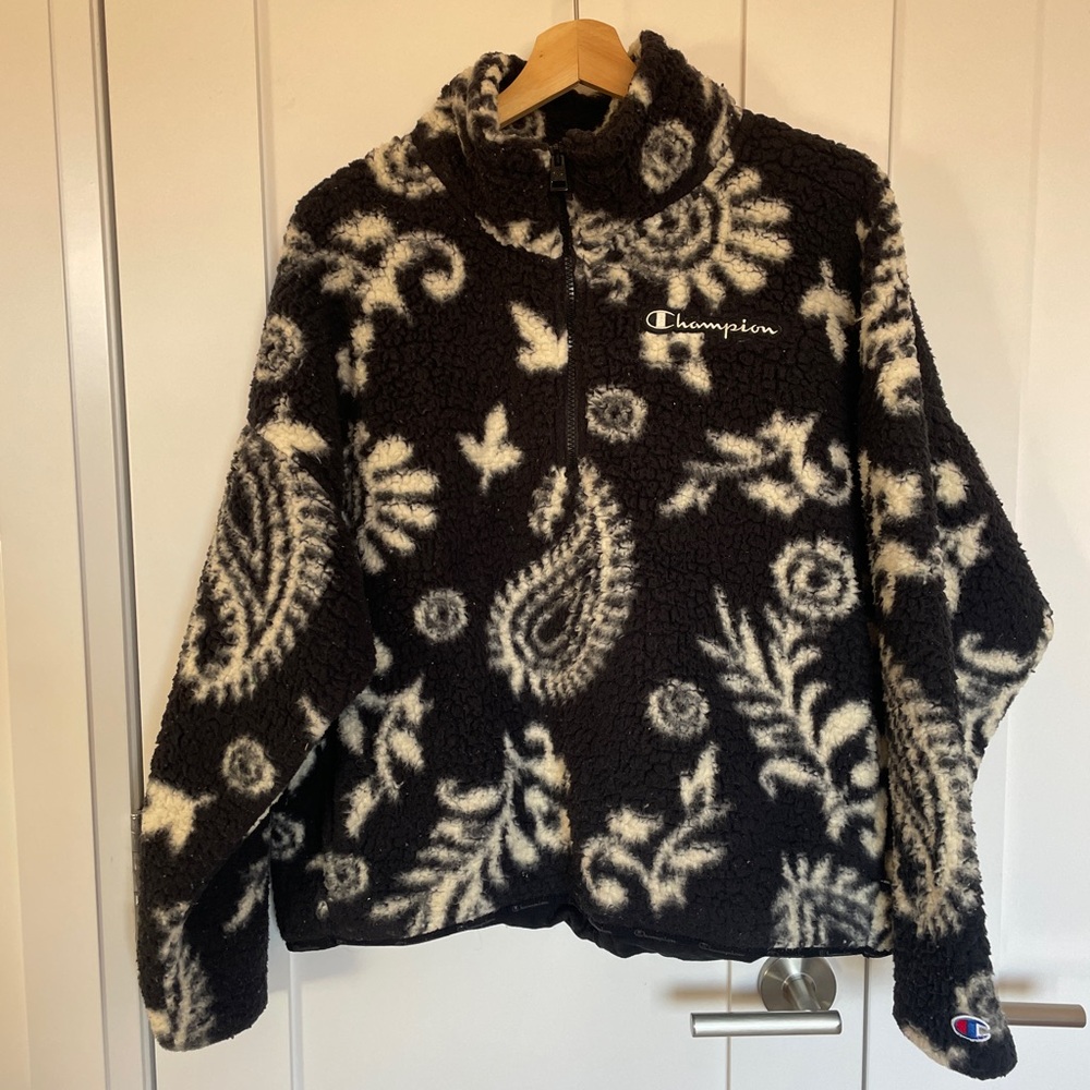 Champion Black & Cream Sherpa Pullover Jacket